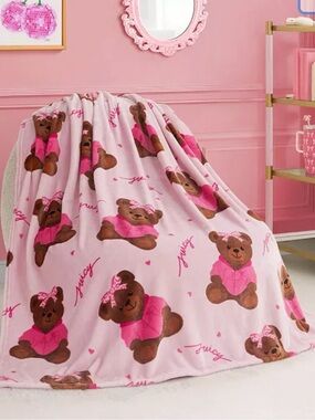 Juicy Couture Pink Teddy Bear Plush Throw Blanket